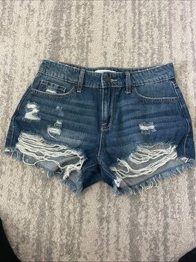 Zenana Outfitters Distressed Dark Blue Denim Cutoff Shorts